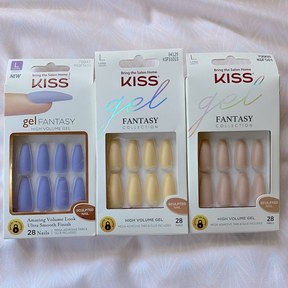 KISS Gel Fantasy long nails purple, yellow, nude set of 3